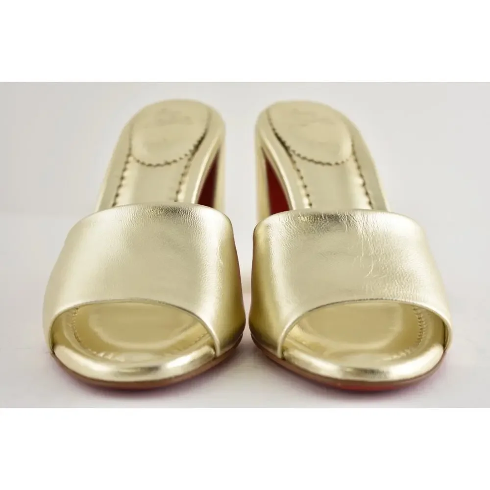 Christian Louboutin Jane Mule 85 Platine Gold Leather Backless Sandal Heels 36